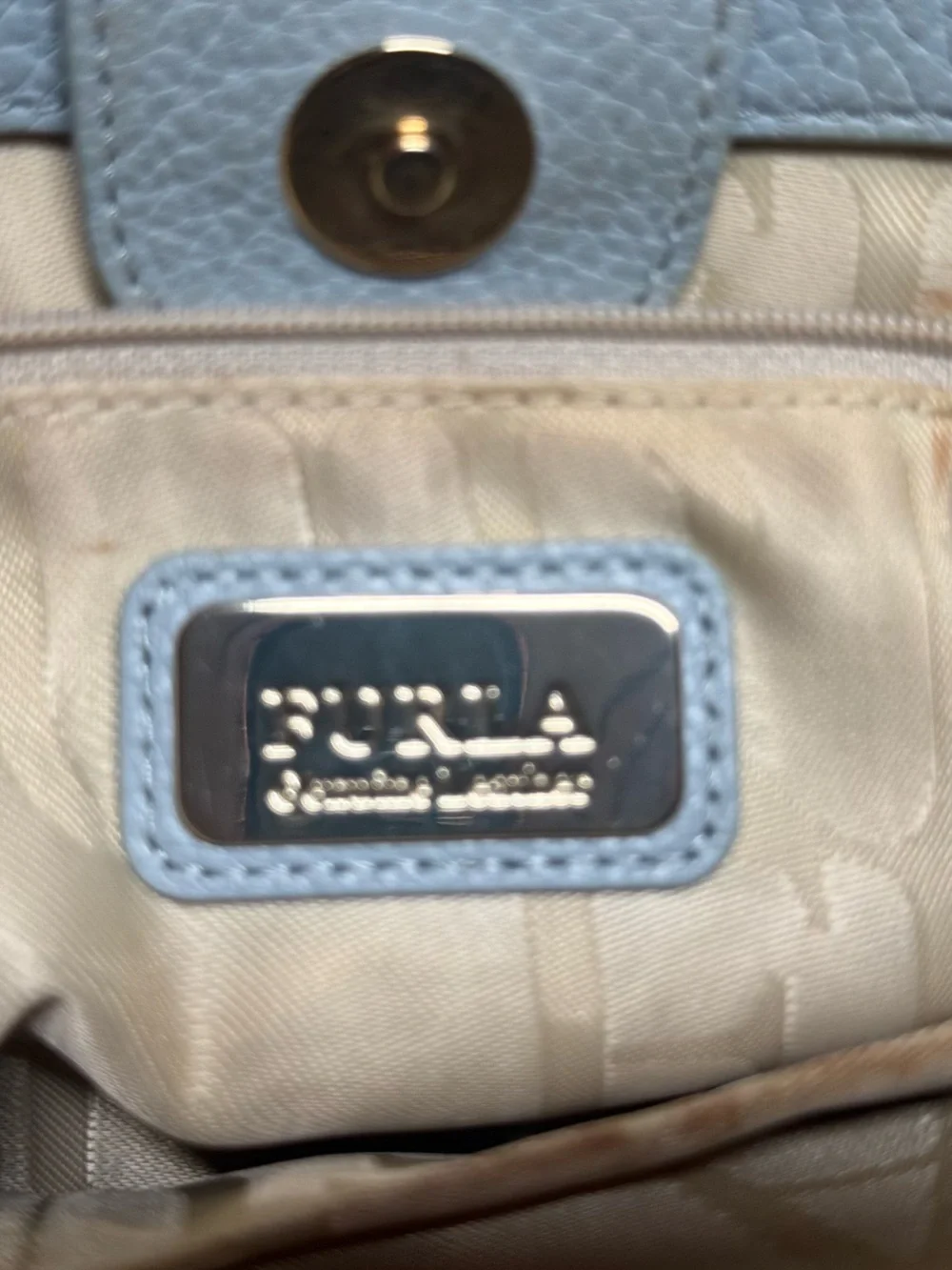 Furla Light blue Pebbled Leather Satchel with Gold Accents